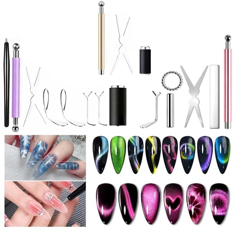 Cat Eye Nail Magnet Tool Set, French Tips Cat Eye Heart Magnets Nail Magnet Stick Cat Eye Gel Polish Magnets Tools Manicure