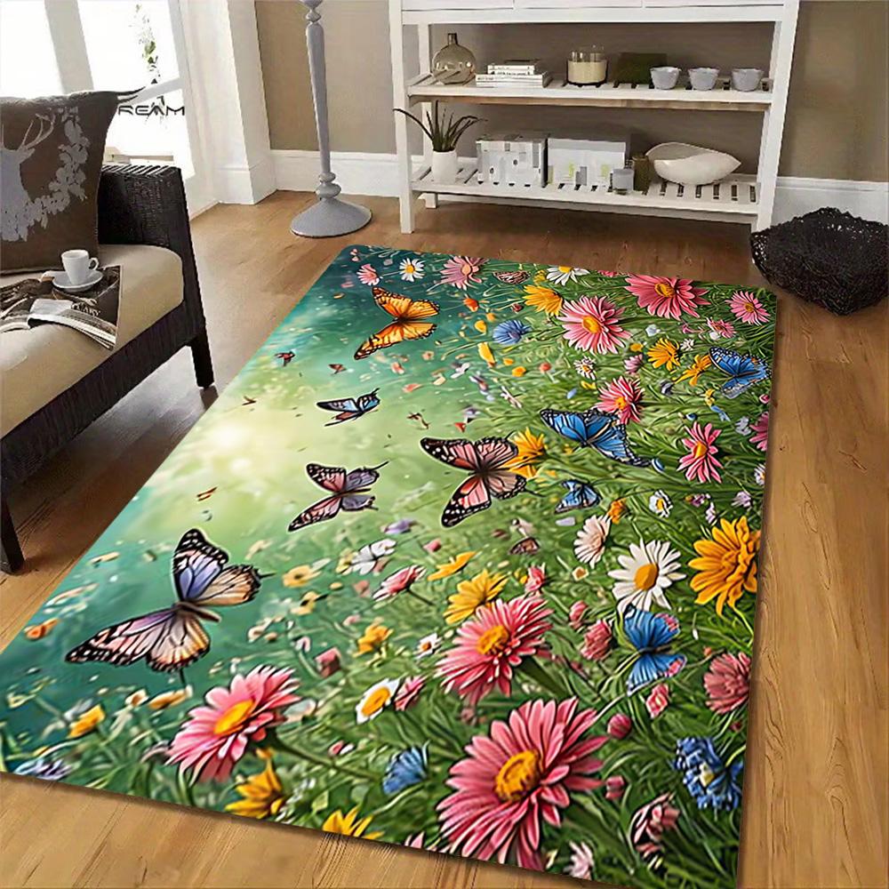 Butterfly Garden Wall Mural Decoration,Carpet,Living Room,Bedroom, Non-slip,Square rug