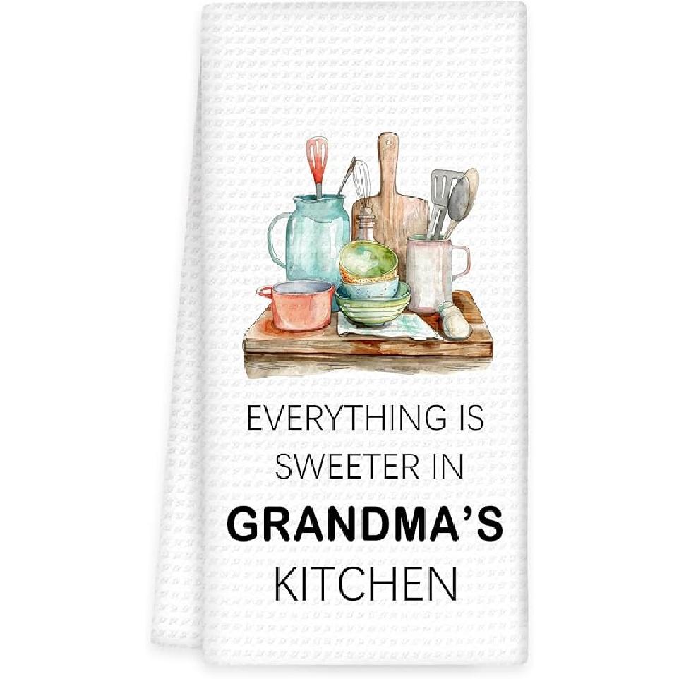 Grammy Gifts for Grandma Kitchen Towels -Gifts for Grammys Mothers Day Hand Towels, Sweeter in Grammy's Kitchen Decorative Dish Tea Towel, Grammys