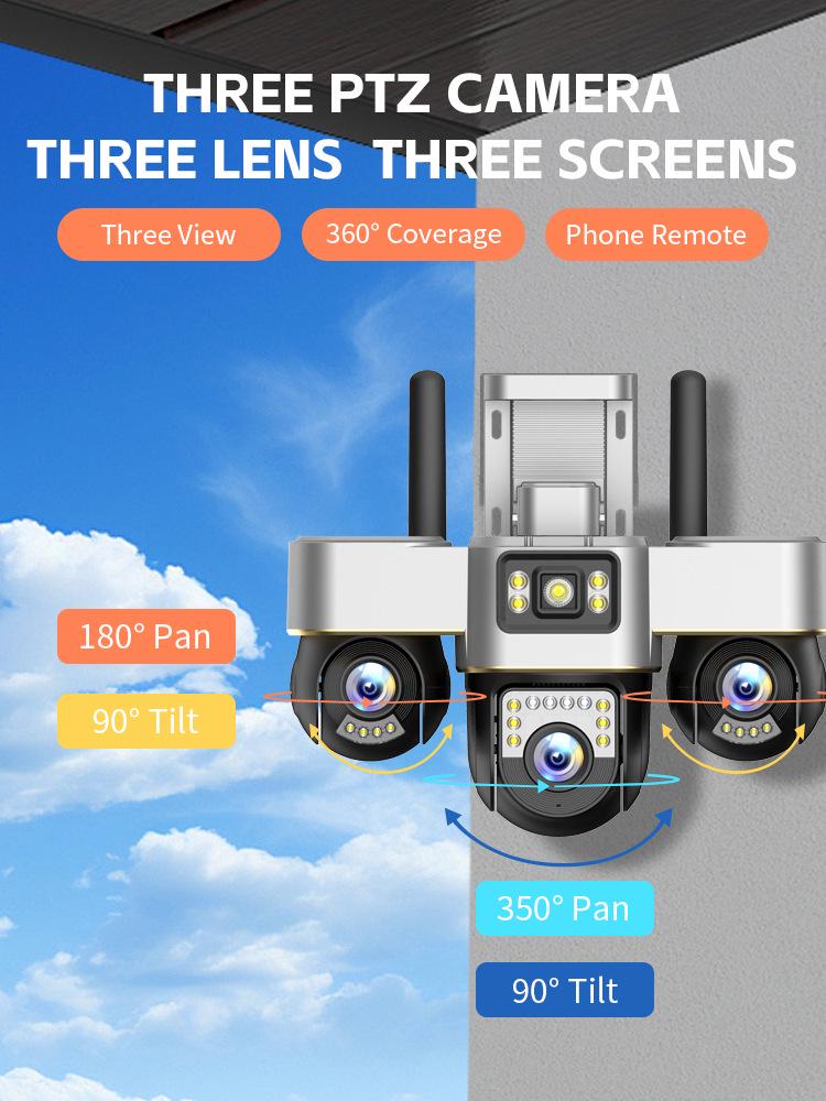 9MP V380 Wireless Outdoor WiFi Camera with Three Lenses and Full-Color 4G HD Monitoring