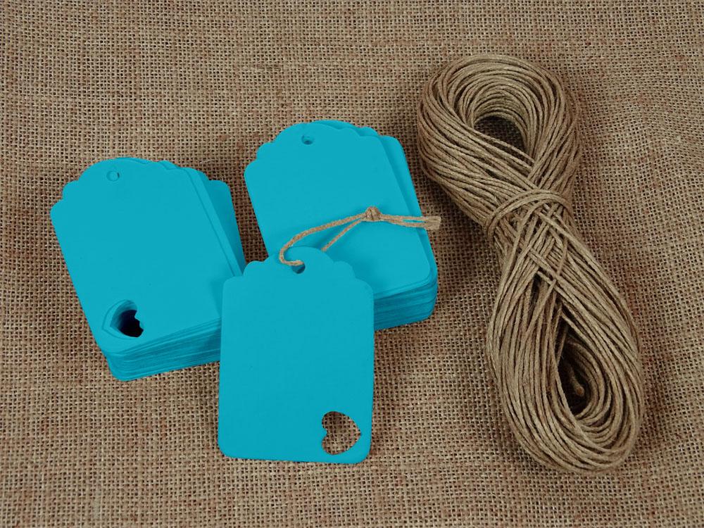 100 Pcs Wedding Favor Hang Tag Rectangular Shape Heart Punched Gift Tags with Free Natural Jute Twine