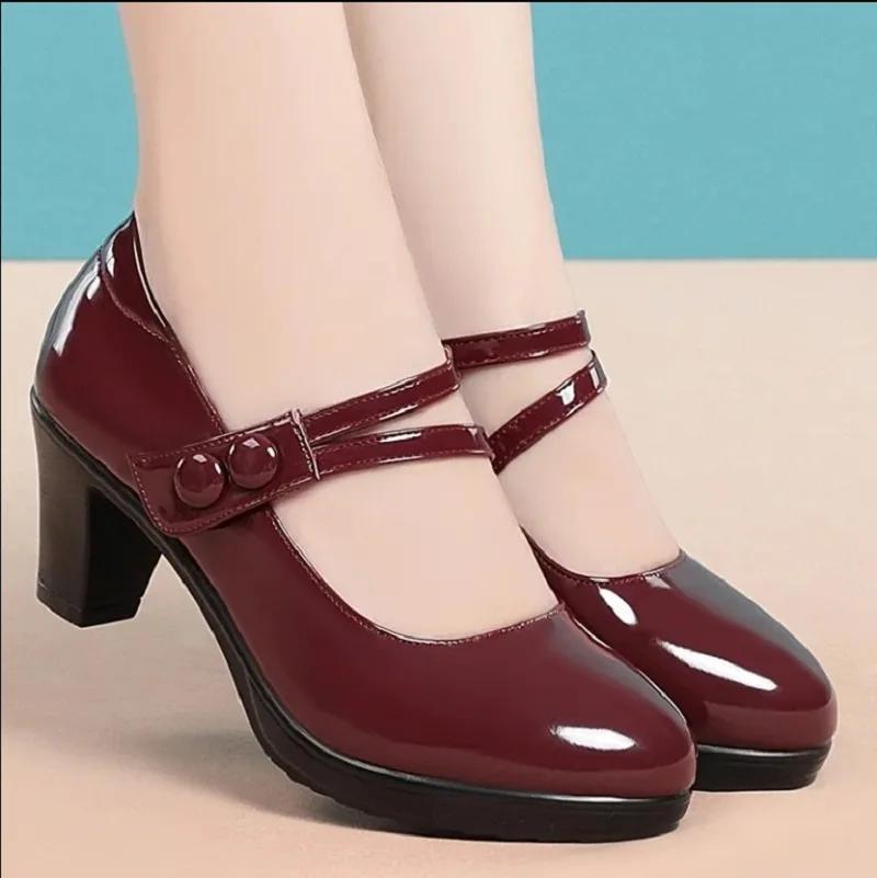 Fashion Women Pointed Toe Buckle Strap High Heel Shoes for Office Ladies Classic Comfort PU Leather Women's Pumps Zapatos Mujer