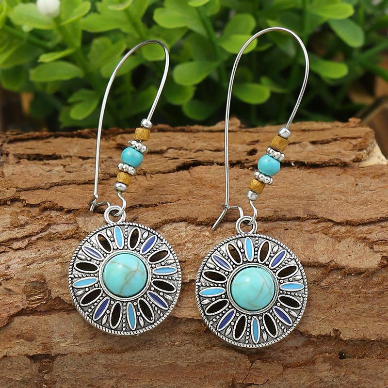 53 Styles Bohemian Vintage Tibetan Silver Geometric Drop Earrings For Women Ethnic Blue Stone Tassel Dangle Earrings Jewelry