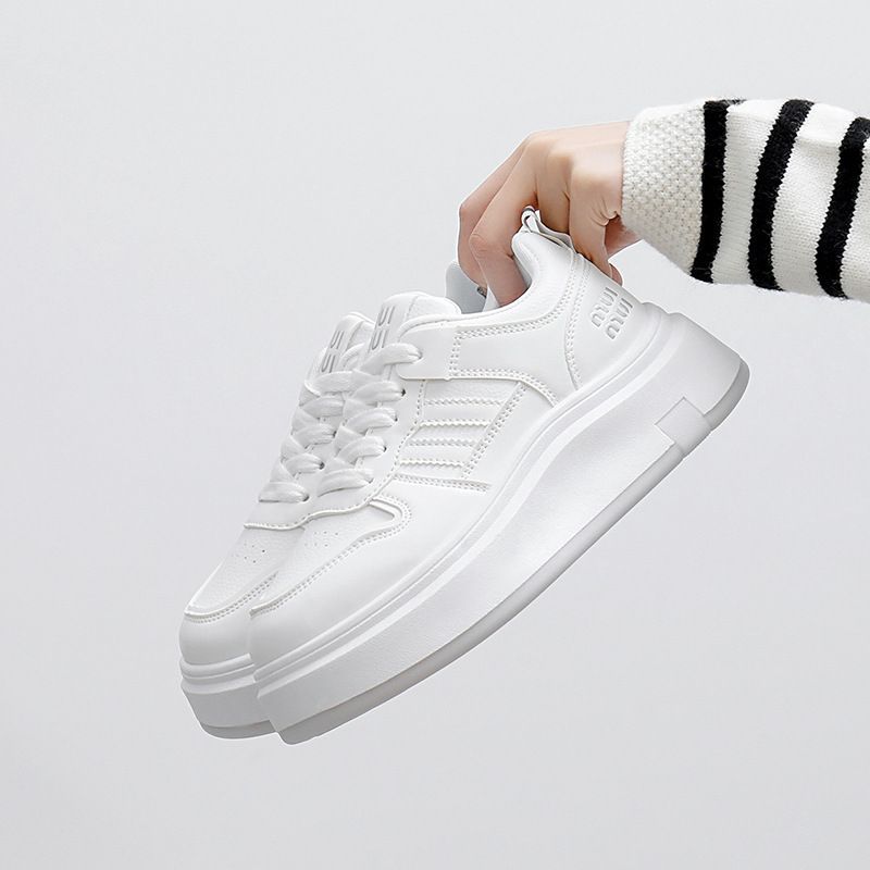 Little White Shoes Women's Autumn and Winter Thick Baseplate Shoes New High-end Versatile Heightening Velvet Casual Shoes