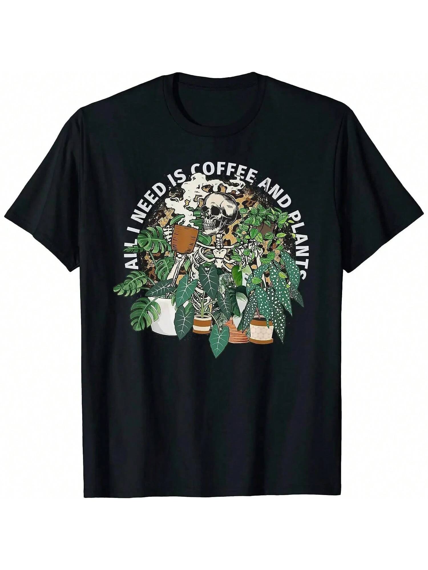 NEW LIMITED All I Need Is Coffee And Plants Skeletons Lover T Shirt Long Or Short Sleeves S разноцветный