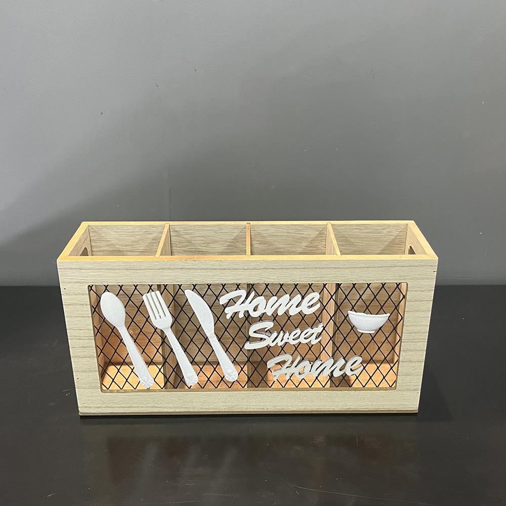 

1 шт. деревянный ящик для хранения ножей и вилок, ящик для хранения кухонных столовых приборов, бытовая клетка для хранения столовых приборов с 4 отделениями, кухонное хранение и хранение