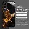 Stylish Eagle Golden Diamond Pattern Tempered Glass Phone Case for OnePlus 13R 12 11 10 9 Nord CE4 3 2 Lite ACE2 ACE3 Pro Cover