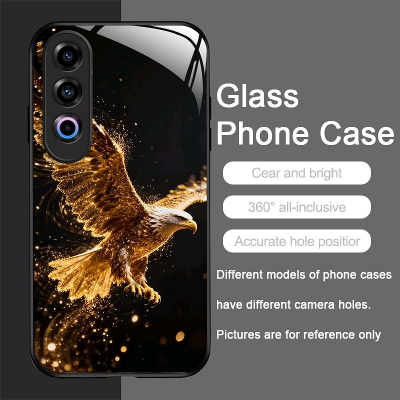 Stylish Eagle Golden Diamond Pattern Tempered Glass Phone Case for OnePlus 13R 12 11 10 9 Nord CE4 3 2 Lite ACE2 ACE3 Pro Cover