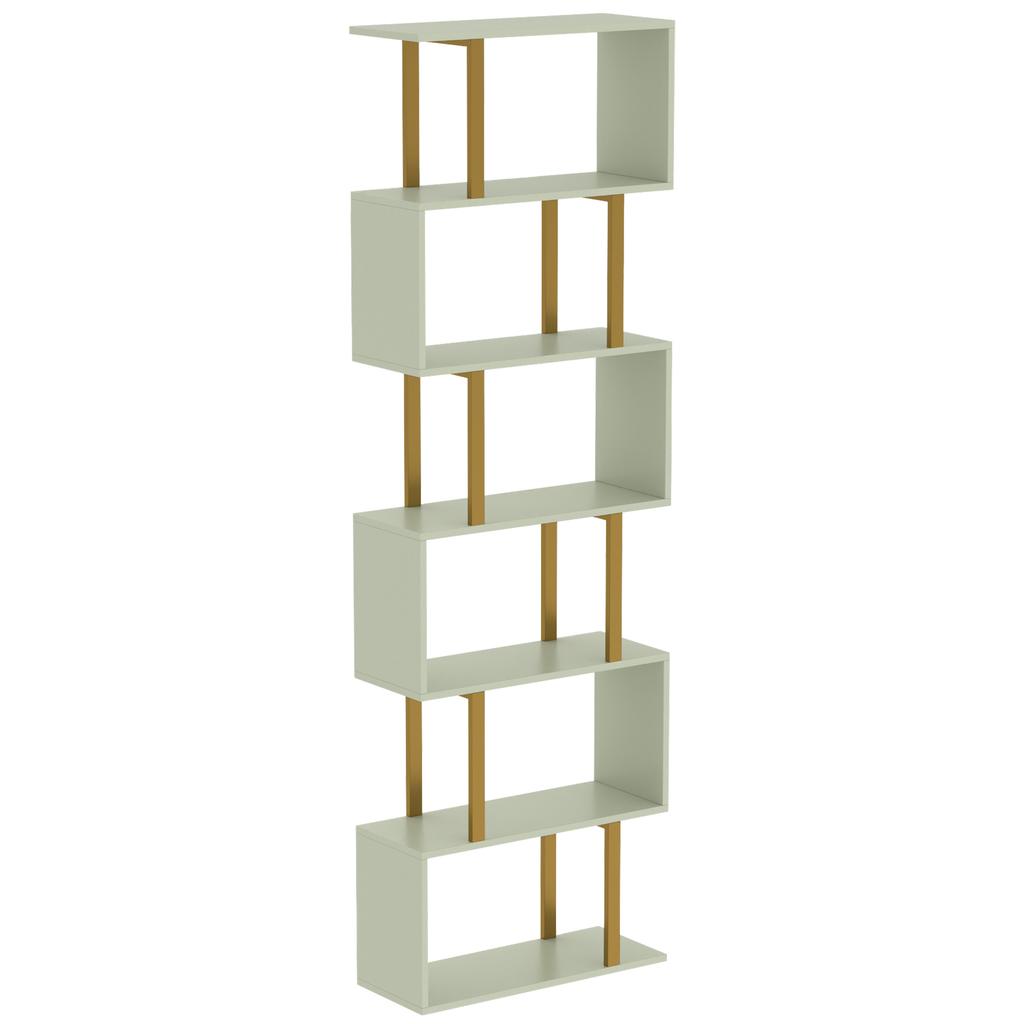 S Shaped Bookshelf 6 Tier Bookcase Freestanding Storage Shelves With Anti Tip Strap For Living Room Light Green