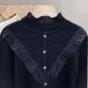 Women Ruffles Lace Patchwork Cashmere Sweater Autumn Winter Casual Knitted Jumpers Long Sleeve Slim Pullovers