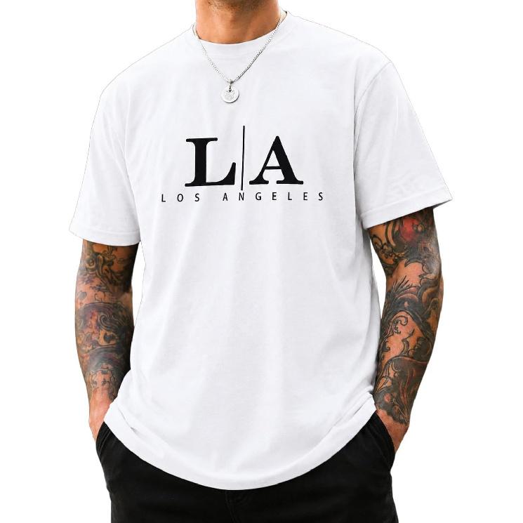 Men LA Los Angeles Graphic T Shirt Cotton Crewneck Streetwear
