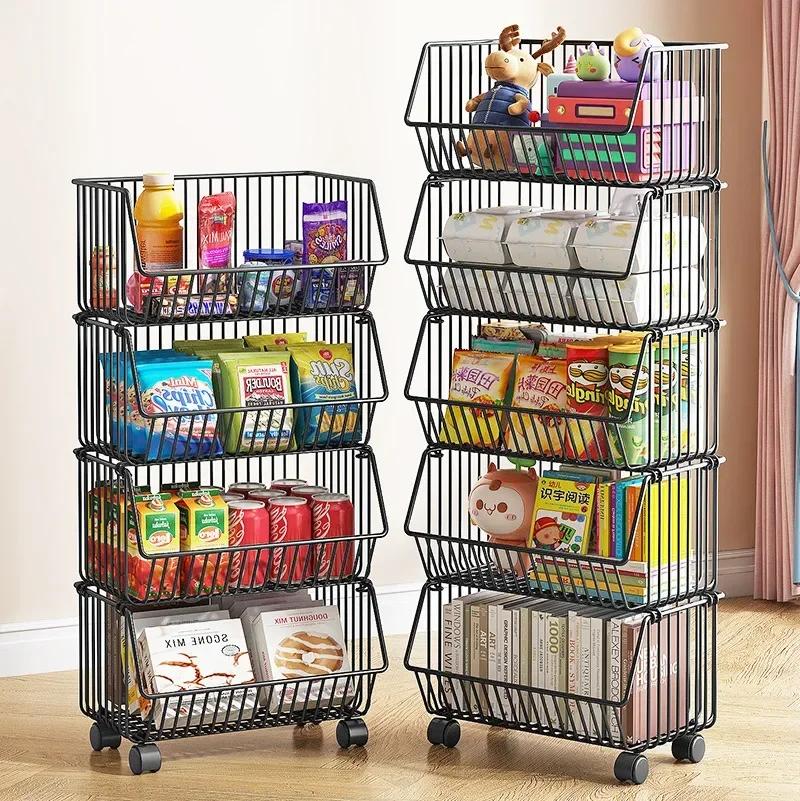 Kitchen Storage Rack, Floor To Floor, Multi-layer Household Movable Cart, Fruit and Vegetable Basket Snack Toy