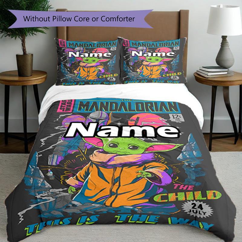 3-delige dekbedovertrekset (1*Dekbedovertrek + 2*Kussensloop, Zonder Vulling), Beddengoed Set met Gepersonaliseerde Naam en Star Wars Patroon, Home Slaapkamer Decoratie Cadeau