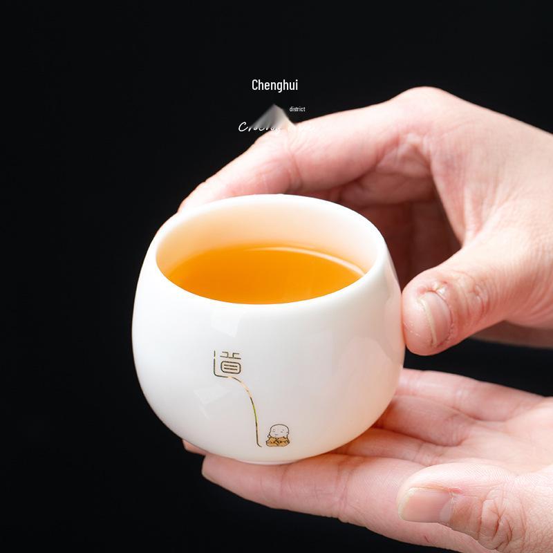 Mutton Fat White Porcelain Tea Tasting Cups, Set of 6 - Individual Ceramic Teacups with Gift Box