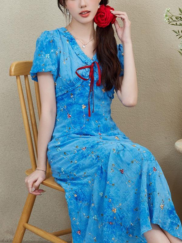 Women's Summer Slimming Tie-Dye Tencel Floral Long Dress