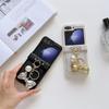 Silk Thread Texture Leather Cover with Gold Bowknot Pendants For Samsung Galaxy Z Flip 6 5 4 3 Hard Hinge Protective Phone Case