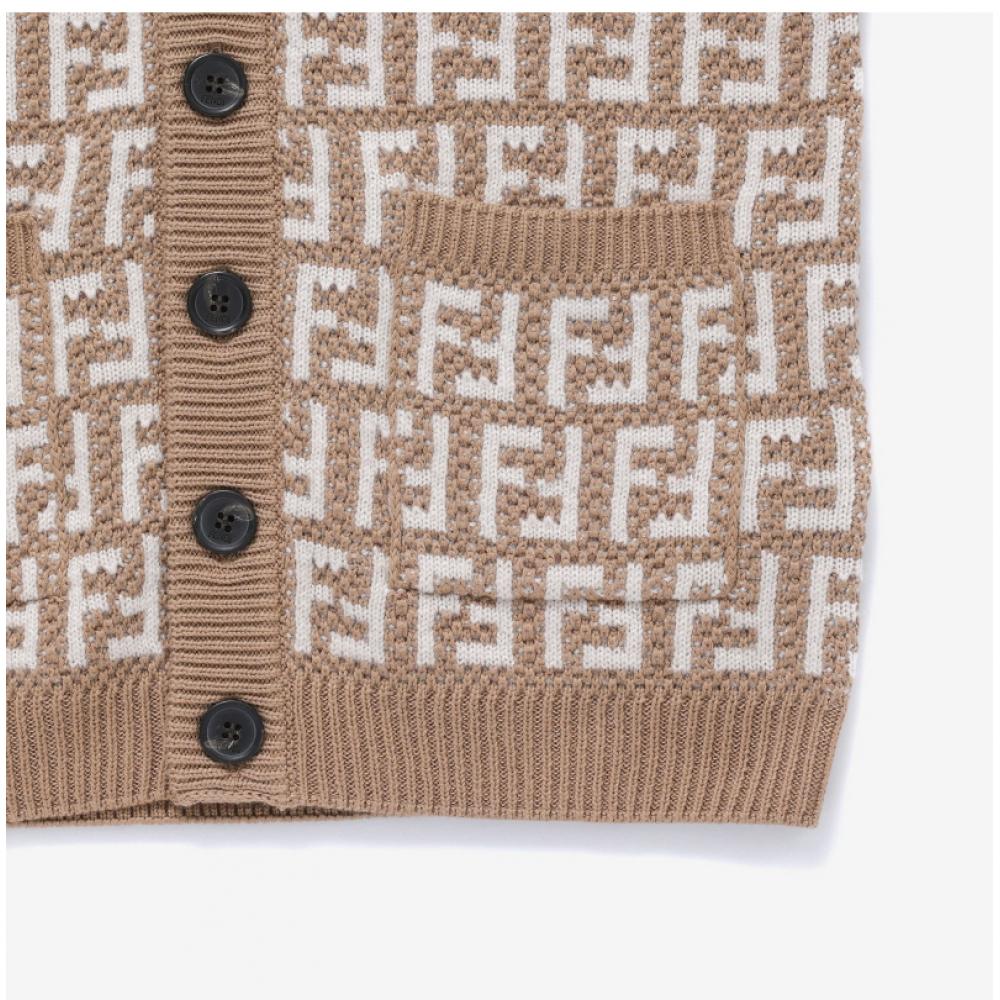 Fendi Jug054 Aobg F1m09 Ff Jacquard Wool Kids Cardigan