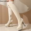 Moda damska na buty do kolan zimowe buty do kolan damskie buty na platformie wysokie obcasy długie buty damskie buty Plus rozmiar 45 46