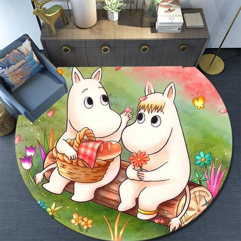 Moomin2,Round Area Rug,Carpet Rug for Living Room Bedroom Sofa Playroom Decor,Non-slip Floor Mat