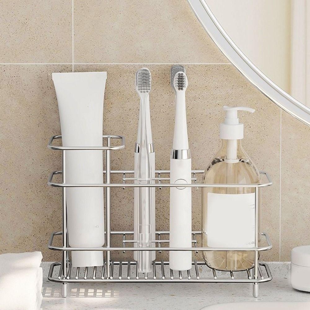 Non-Slip Toothbrush Holder Stainless Steel Toothbrush Toothpaste Shelf Toothpaste Holder  Bathroom