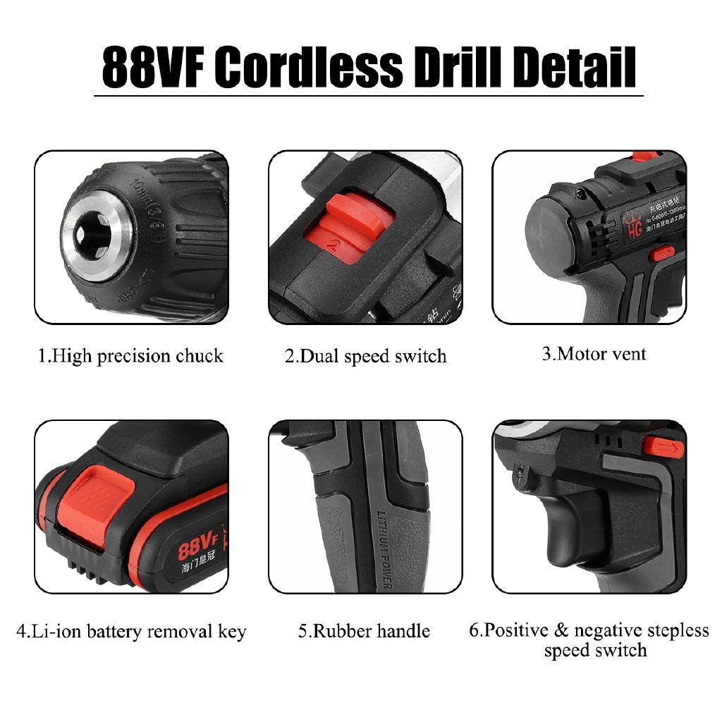 220V AC Cordless Drill 1 Batery Rechargeable 25 88VF +1 Torque With Screwdriver Bit