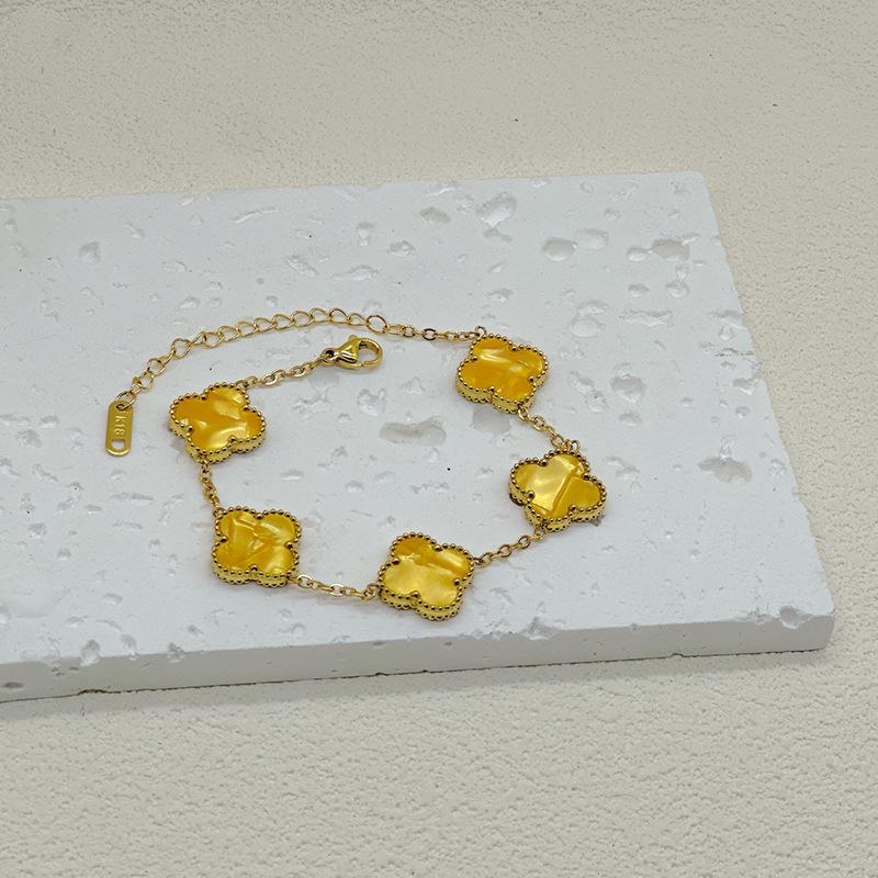 

Браслет из пяти цветков с четырьмя листочками клевера, высотой 15 мм, двухсторонний браслет из ракушек 18 карат без потери цвета 18K