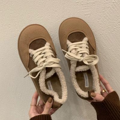 Mode 2024 Damen Winterstiefel Warmes Plüsch-Samt Knöchel Schneestiefel Schnürung Weiche Winter-Sneaker Bequeme Baumwollschuhe für Damen