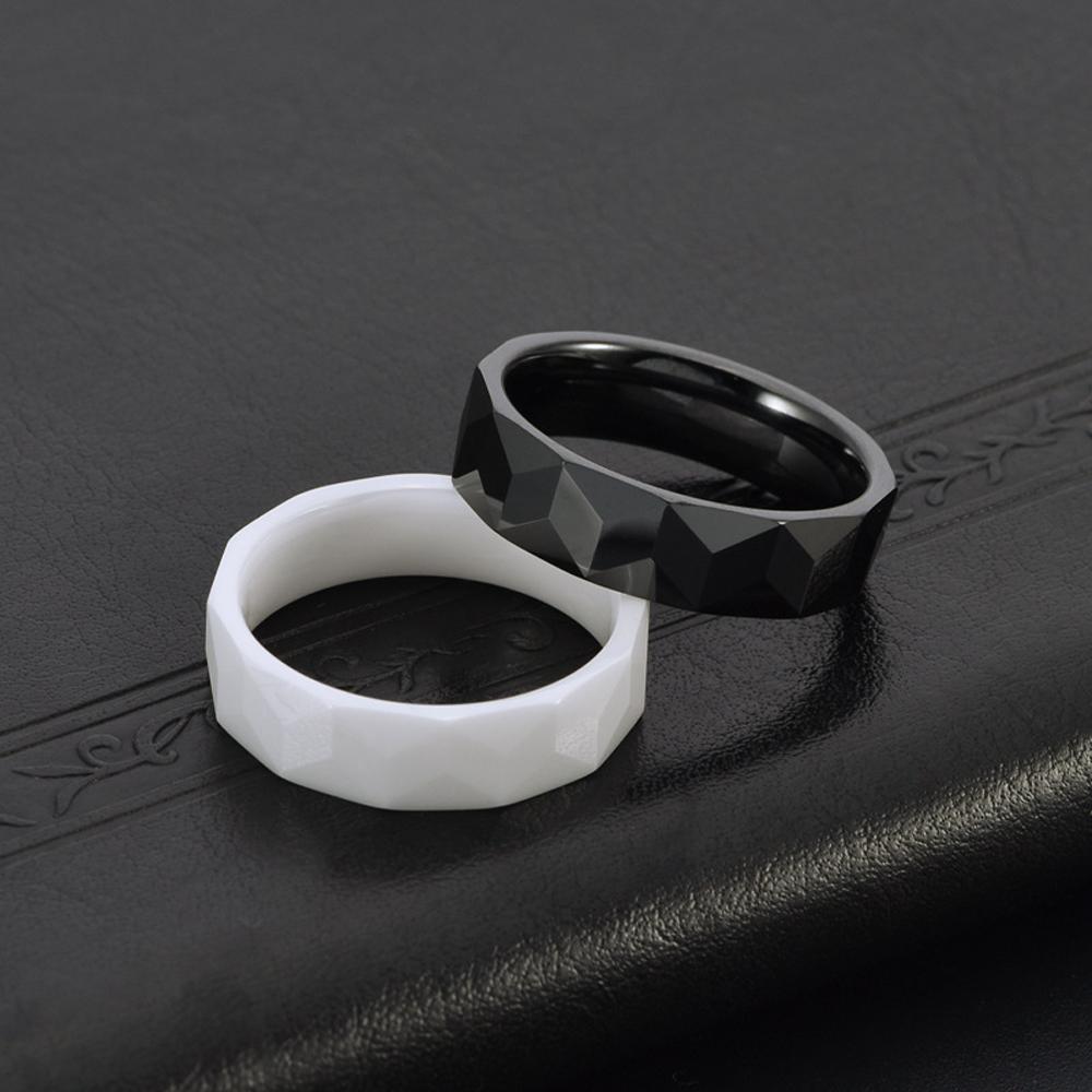 Ins Style Men's 6MM Arc Faceted Geometric Design Black Ceramic Ring Minimalist Jewelry Available