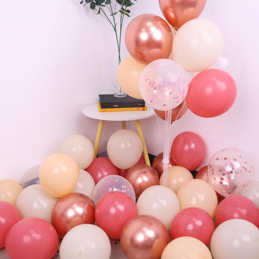 Partyda Balloons, Pack of 60, White, Reddish, Pink, and Rose Gold Balloons, Latex Balloons, Confetti Balloons, Metallic Balloons, Birthday Decorations