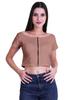 Moomaya Printed Boat Neck Womens Sexy Summer Tops Zip Front Viscose Crop Top
