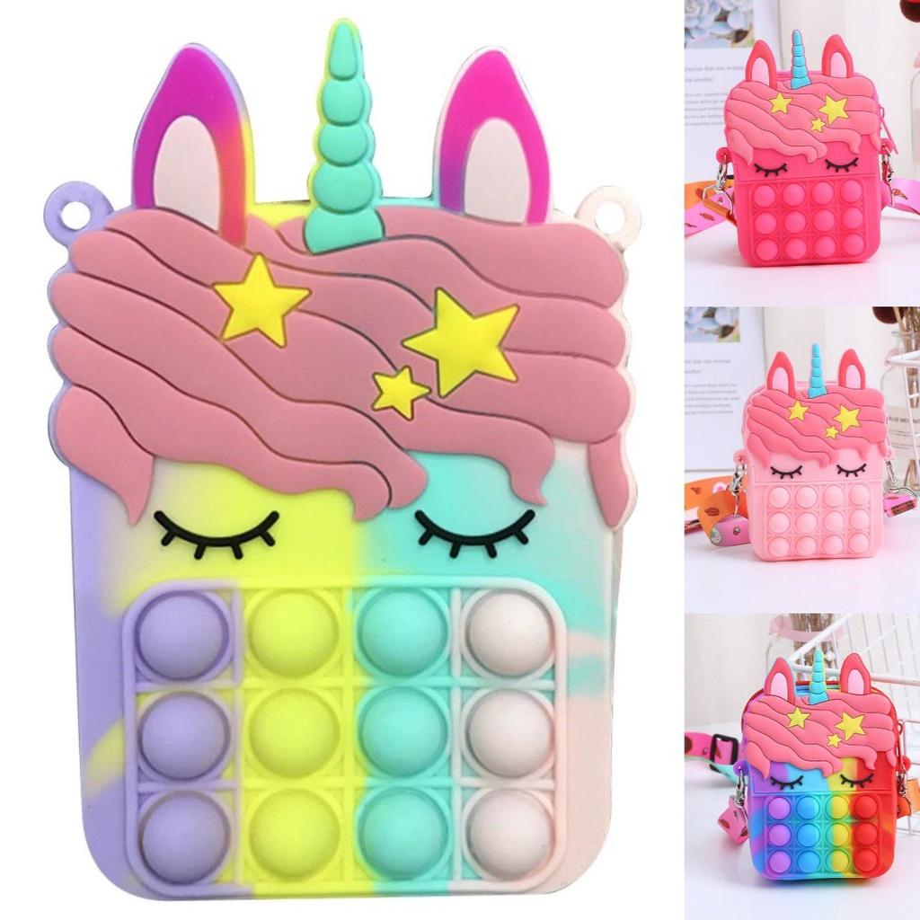 Colorful Rainbow Unicorn Popper Sensory Stationery Storage Bag With Fidget Toy