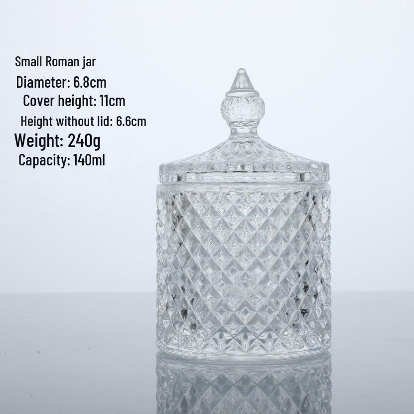 Clear Crystal Embossed Glass Yurt Candle Holder & Candy Jar with Lid