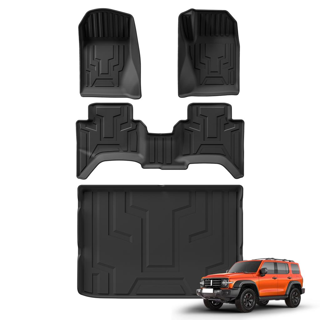 SMABEE RHD for GWM Tank 300 2024 2025 Right Hand Drive Car Floor Mats Cargo Liner Trunk/Backrest Mat TPE 3D All Weather Black