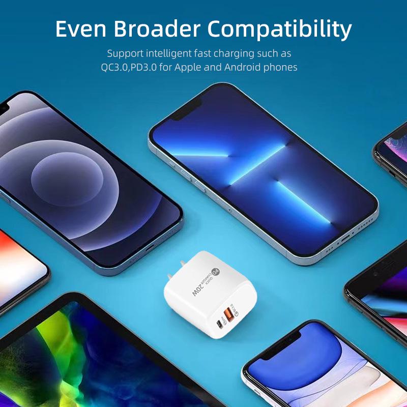 Dual-Port 20W Fast Charger for Apple & Huawei - A+C Compatibility