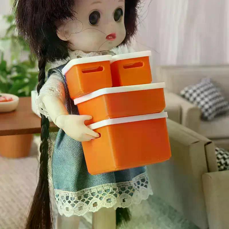 4Pcs Mini Storage Case With Cover 1:12 Dollhouse Miniature Food Storage Box Model Doll House Accessories Toy