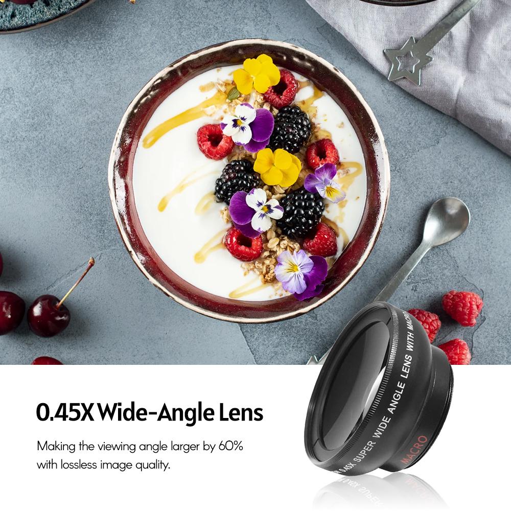 Univerzálny objektív pre fotoaparát mobilného telefónu 37mm závit Objektív pre smartfón 0.45X 49UV Makro a širokouhlý objektív