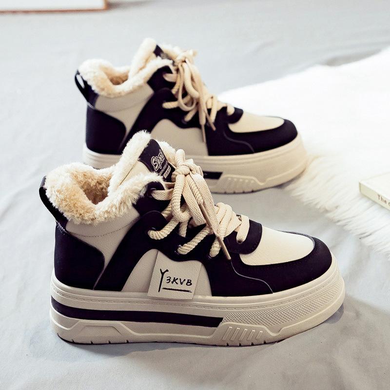 Fleece thickened high-top large cotton women's shoes winter warm snow boots women's versatile new thick-soled winter cotton shoes