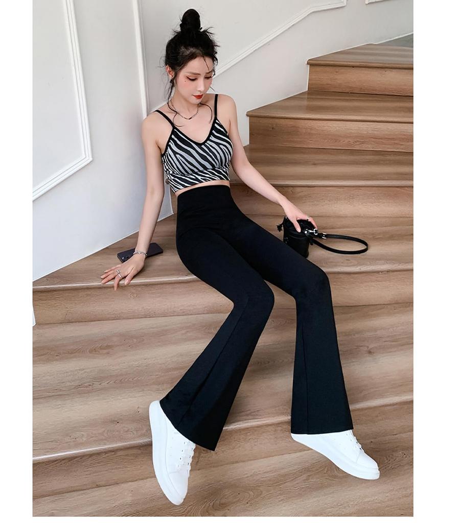Yuoku Flare Comfortable and Long Pants for Spring and High Relaxed Flare Effect Black for Heights Women's Pants, Stretchy, Autumn, Waist, Versatile,