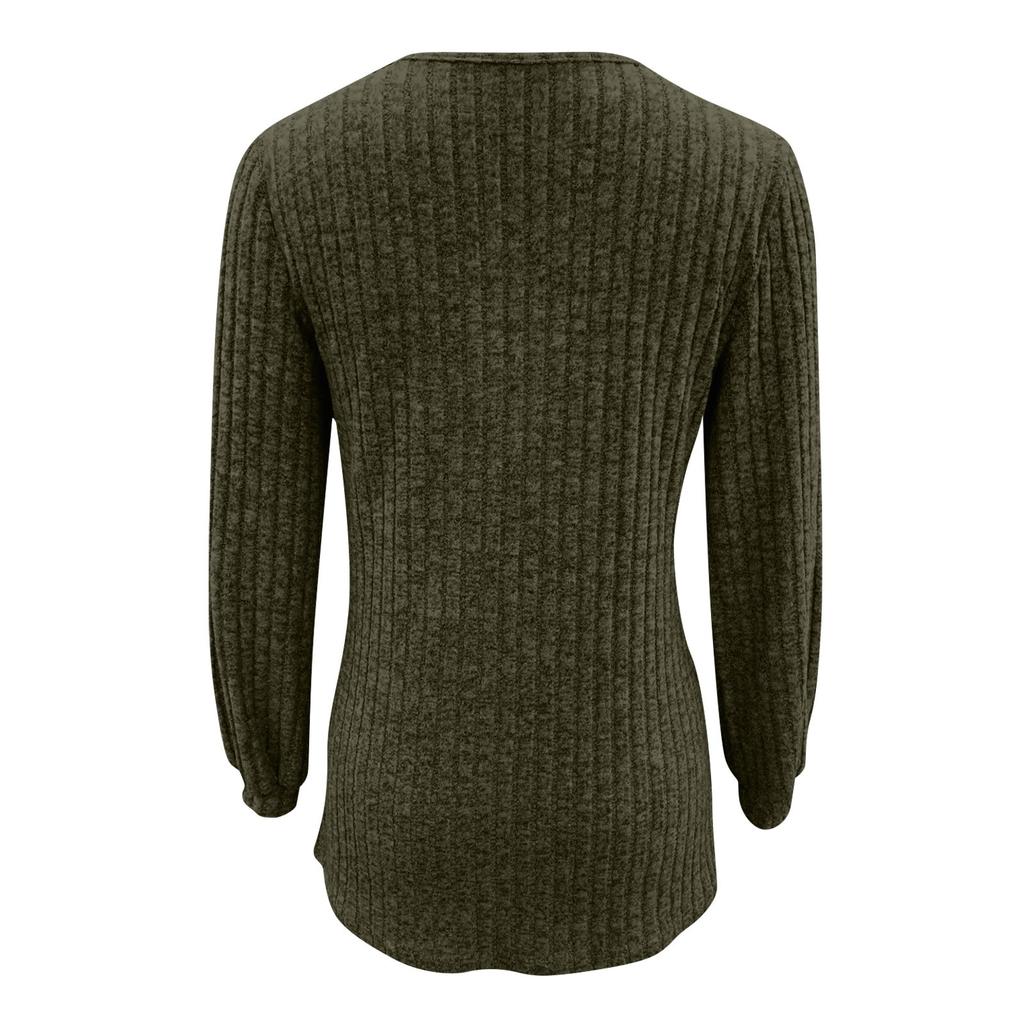 Women's Casual Solid Button Round Neck Sanding Sweatshirt Long Sleeve Top