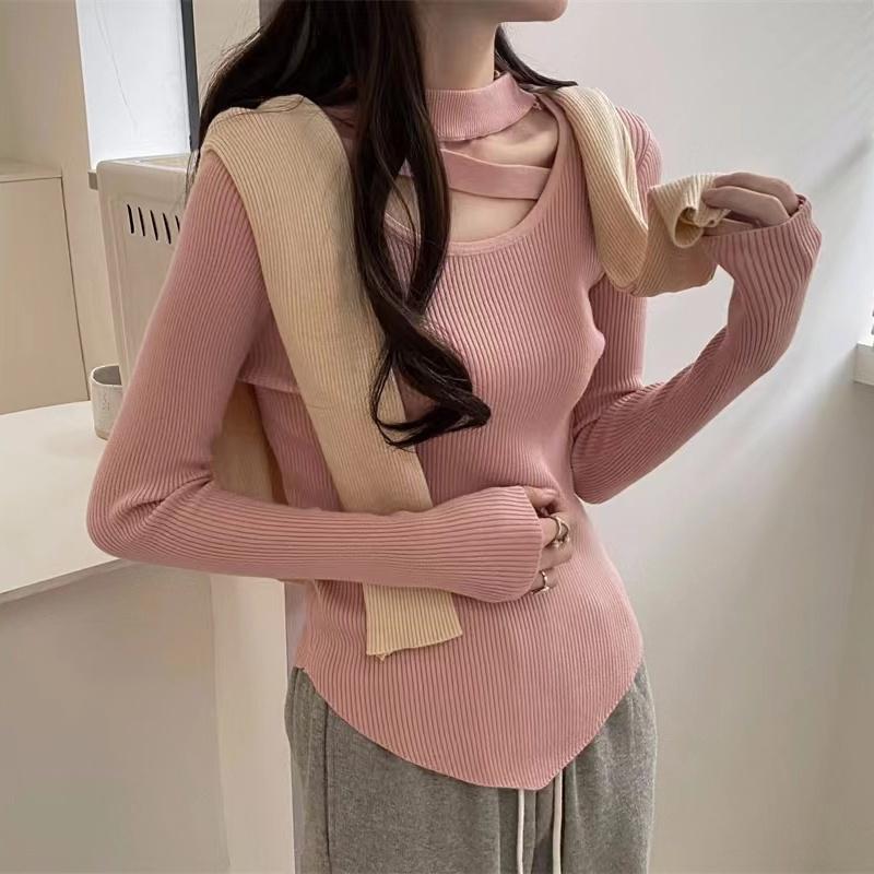 Maglione Base Rotondo Collo Alto Slim Fit Autunno Inverno Maglione a Maglia Top Irregolare a Maniche Lunghe Donna