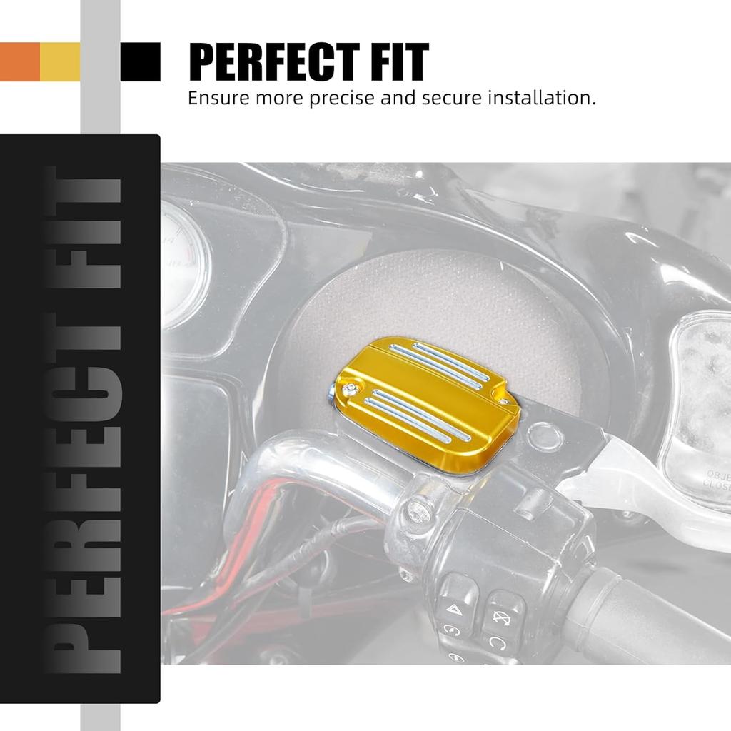 NICECNC Gold Front Brake Master Cylinder Cover Cap with Fluororubber Gasket Brake Pump Cover Compatible with Harley Revival FLH 2021, Replacement for