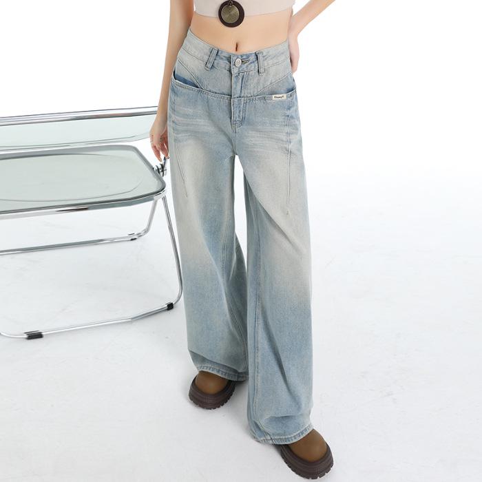 Women s Retro Blue High-Waisted Wide-Leg Jeans - Spring/Summer Casual Loose Fit Extra Large