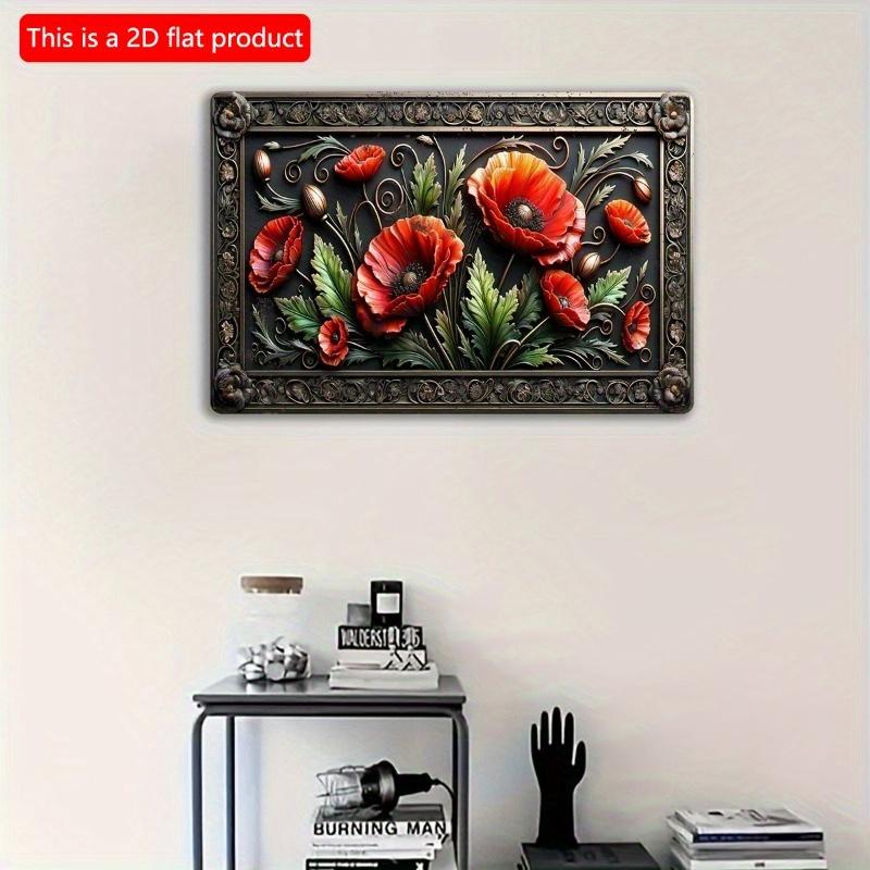 2D Flat 30*20cm, Vintage Floral Wooden Sign, Decorative Red Poppies Wall Art, Multipurpose Wall Hanging Plaque, Home Decor, Kitchen, Garden, Bedroom.