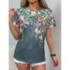 Casual Women's Short Sleeve Tops Colorblocking Floral 3D Print Round Neck Tops Fashion Short Sleeve T Shirt Women's Clothing