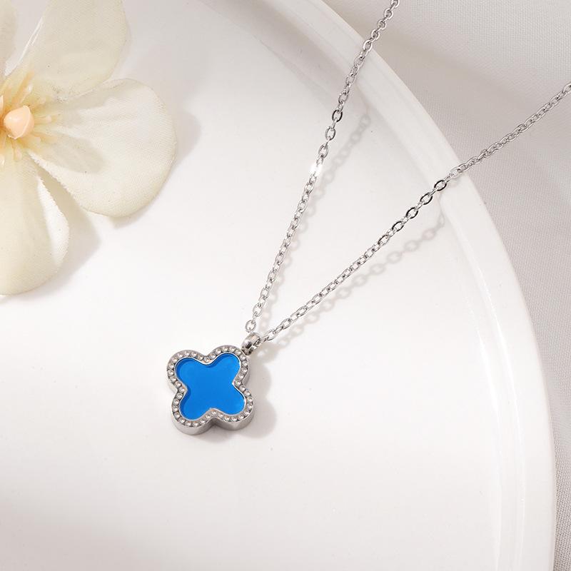 Non-Fading Lucky Titanium Steel Double-Sided Pendant Four-Leaf Clover Necklace Female Simple Premium Sense Niche Design Jewellery
