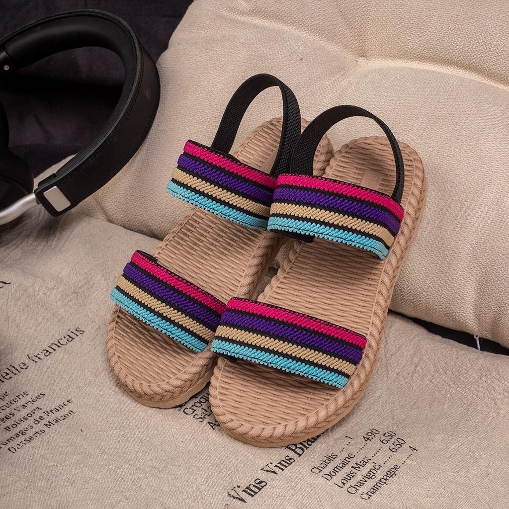 Simple Retro Girl Sandals 2025 Summer New Kids Roman Sandals Comfort Versatile Girls Beach Shoes Anti Slip Child Woven Flat Shoe