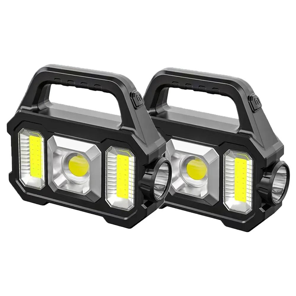 Powerful Dual Light Source Flashlight USB Rechargeable Lantern 6 Modes Portable Solar Work Lights Outdoor Camping Handheld Torch