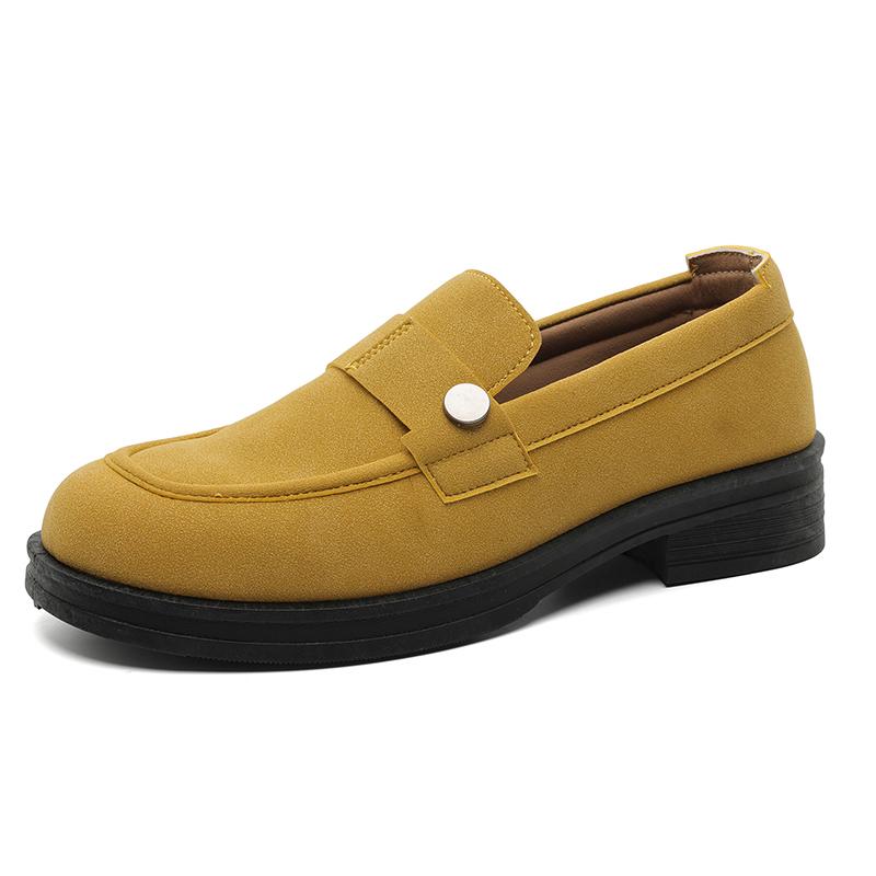 Stylish Yellow Suede Men's Loafers British Style Platform Leather Shoes For Man Comfy Casual Business Shoes Man chaussures homme