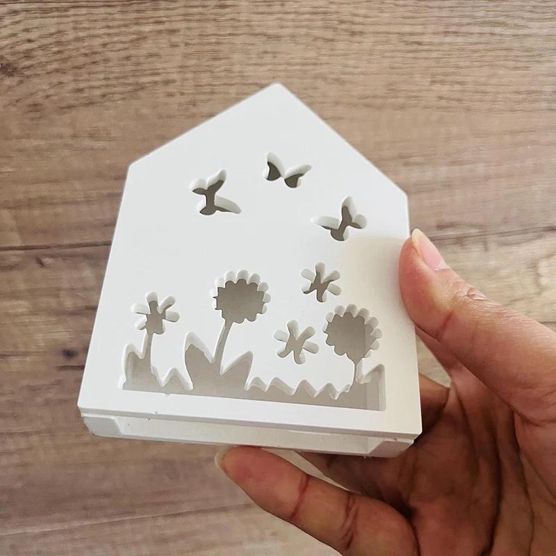 A Top Quality Hollow Bunny Rabbit House Decoration Silicone Mold Easter House Light Strings Holder Plaster Mold Handmade Decor