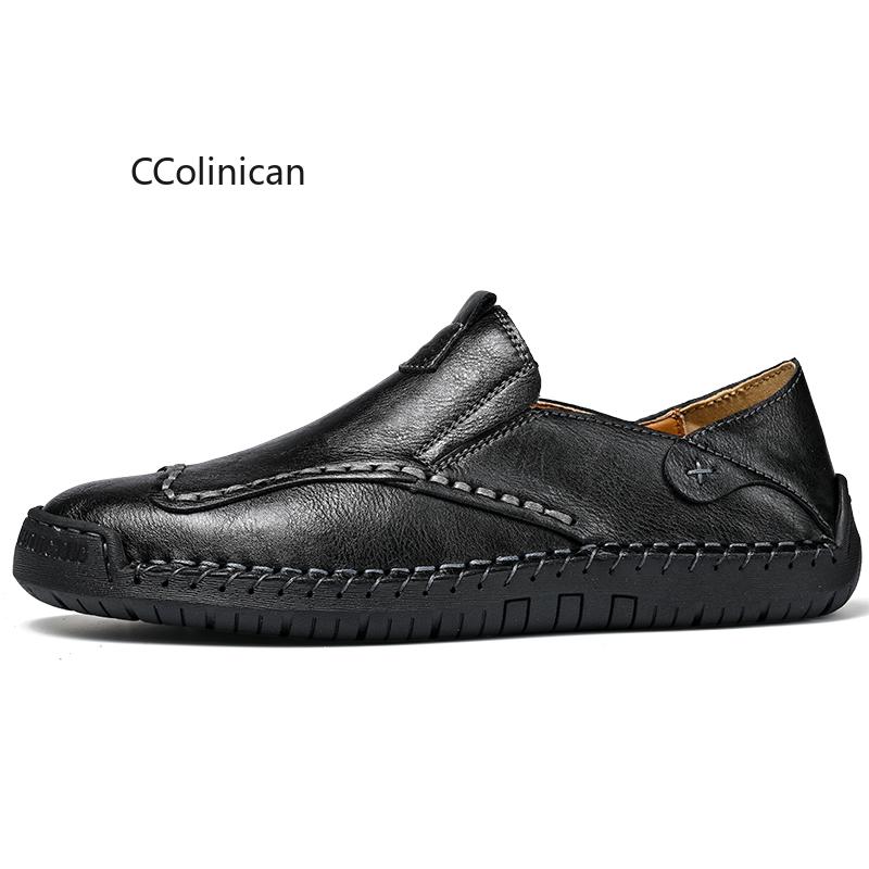 Hot New Handmade Men Breathable Flat Walking Shoes Men Leather Casual Shoes Comfortable Outdoor Loafers Men Driving Shoes